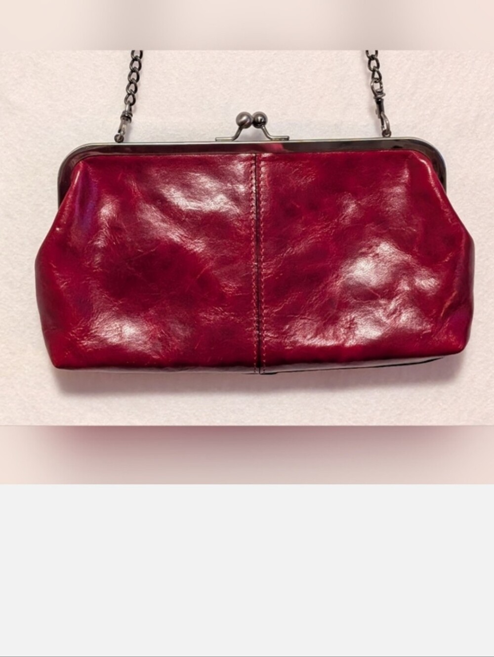 Patricia Nash Deep Red Leather Kisslock Frame Clutch Chain Crossbody Purse Bag - Picture 2 of 9